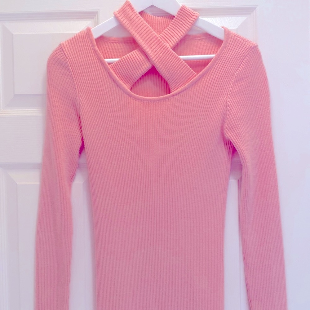 Light pink stretchable midi length knit dress in S size 💗